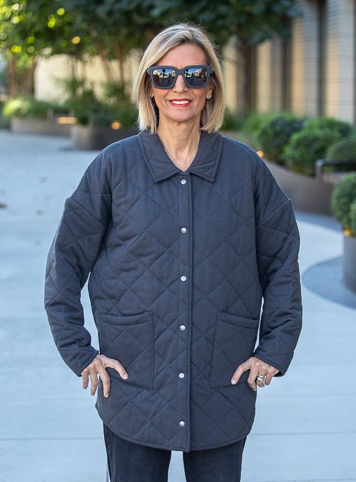 Charcoal Quilted Knit Oversized Parka Jacket - Just Style LA