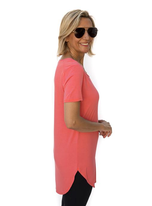 Coral Round Neck Short Sleeve Top - Just Style LA