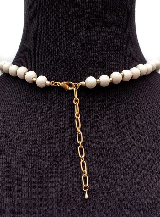 Cream and Gold Bead Necklace with Gold Pendant - Just Style LA