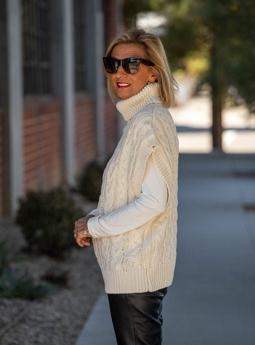 Cream Chunky Cable Knit Sweater Vest - Just Style LA