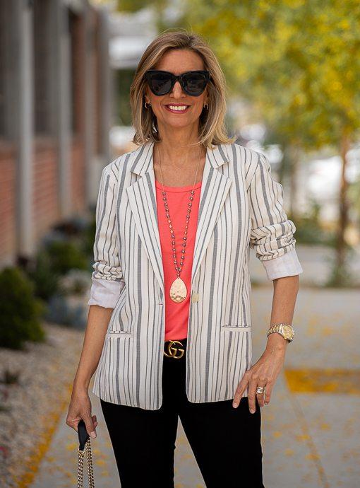 Navy Double Breasted Blazer With Gold Buttons – Just Style LA