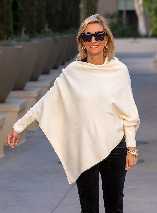 Cream Pull On Poncho With Sleeves - Just Style LA