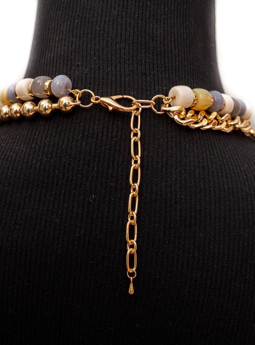 Double Layer Multi Color And Gold Bead Necklace - Just Style LA