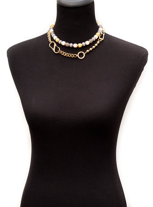 Double Layer Multi Color And Gold Bead Necklace - Just Style LA