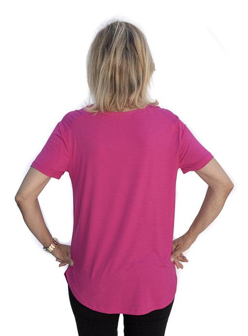 Fuchsia Round Neck Short Sleeve Top - Just Style LA