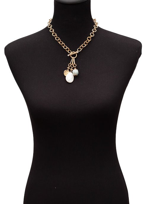 Gold Chain Necklace With Novelty Toggle Pendant And Stones - Just Style LA
