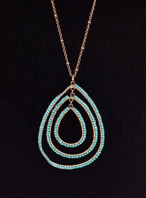 Gold Chain Necklace With Small Turquoise Bead Pendant - Just Style LA