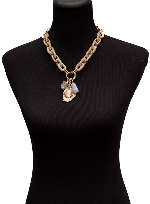 Gold Cream Chunky Chain Necklace With Novelty Pendant - Just Style LA