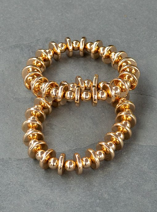 Gold Novelty Geometric Bead Bracelet Set - Just Style LA