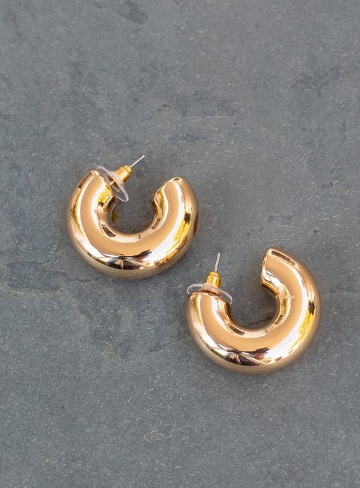 Gold Tone Chunky Short Hoop Earrings - Just Style LA