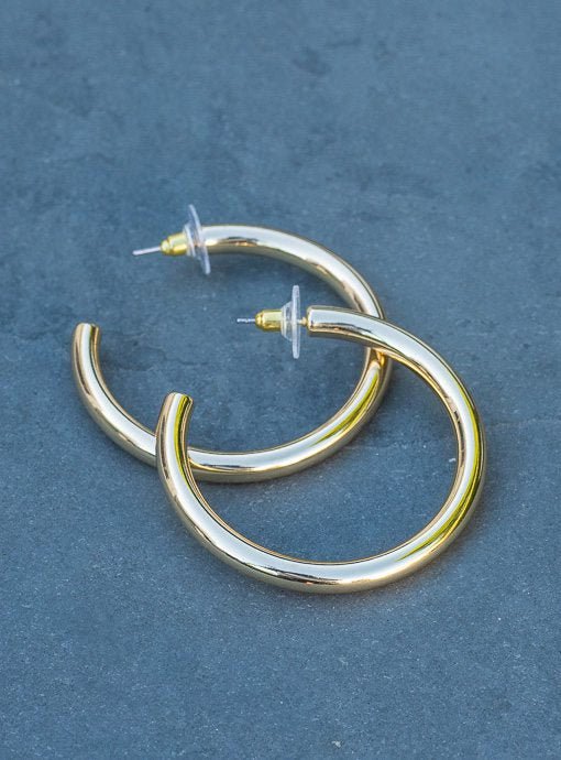 Gold Tone Medium Size Hoop Earrings - Just Style LA
