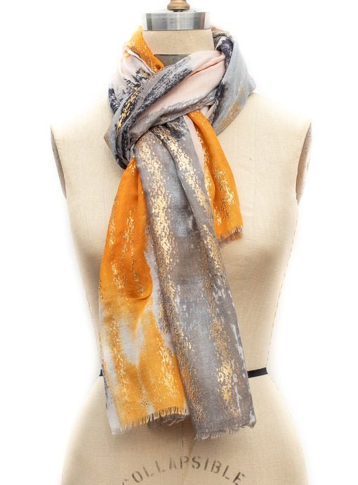 Gray Black Orange Gold Abstract Print Scarf Shawl – Just Style LA