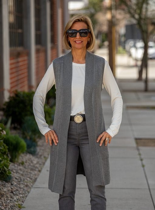 Gray Lightweight Open Front Cardigan Vest - Just Style LA
