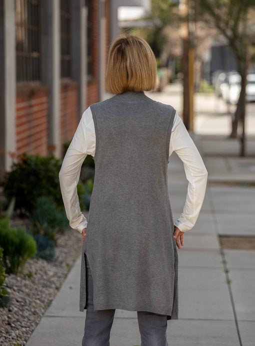 Gray Lightweight Open Front Cardigan Vest - Just Style LA