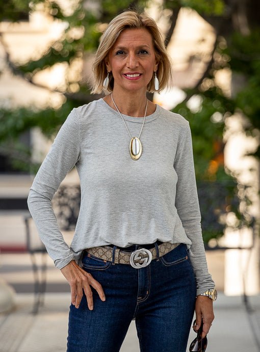 Heather Gray Crew Neck Long Sleeve Jersey Top – Just Style LA