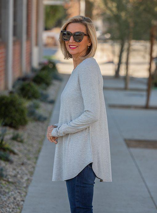 Heather Gray Crew Neck Long Sleeve Jersey Top - Just Style LA