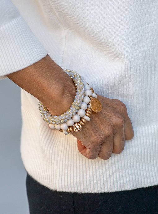 Ivory Gold Three Piece Bracelet Set With Charm - Just Style LA