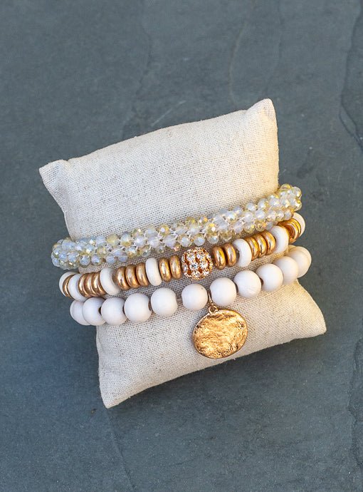 Ivory Gold Three Piece Bracelet Set With Charm - Just Style LA