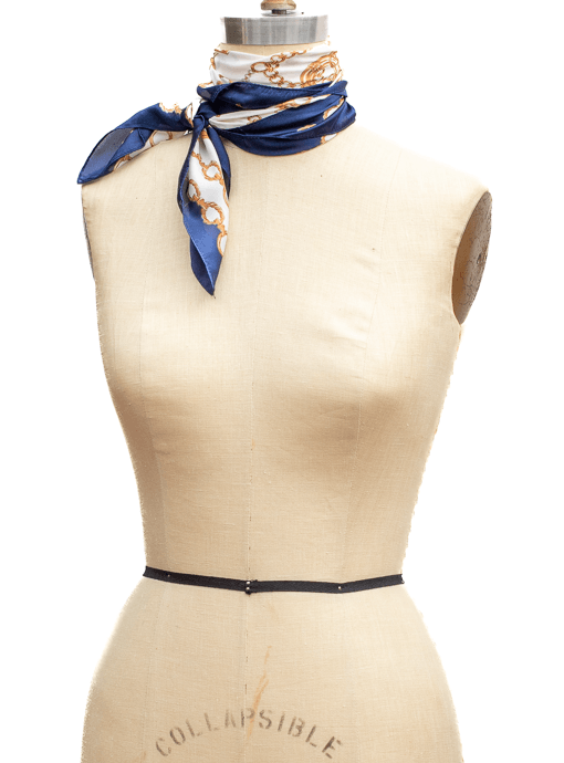 Ivory Navy Gold Chain Print Silky Neck Scarf - Just Style LA