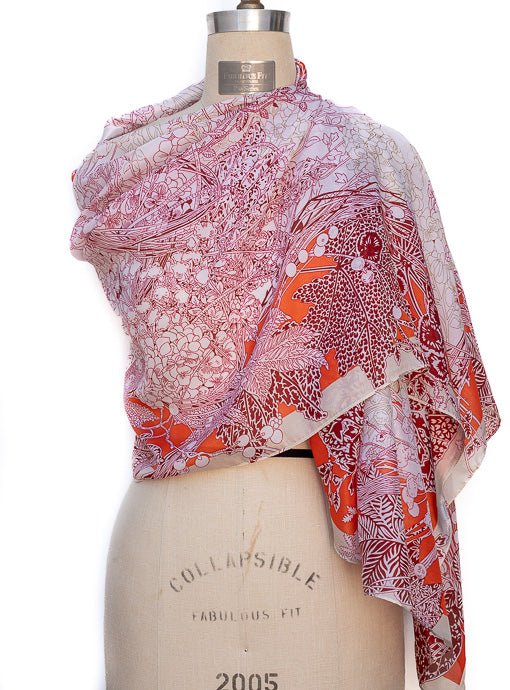 Ivory Orange Rust Abstract Floral Silky Scarf Shawl - Just Style LA