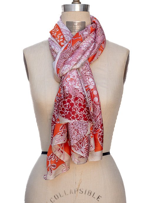 Ivory Orange Rust Abstract Floral Silky Scarf Shawl - Just Style LA