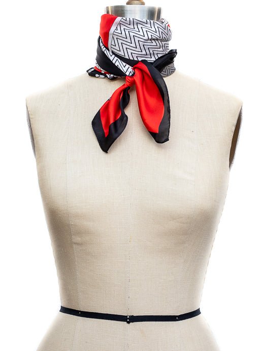 Ivory Red Black Geometric Buckle Print Silky Neck Scarf - Just Style LA