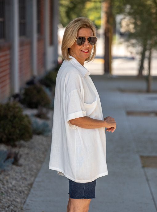 Ivory Short Sleeve Shirt With Two Pockets - Just Style LA