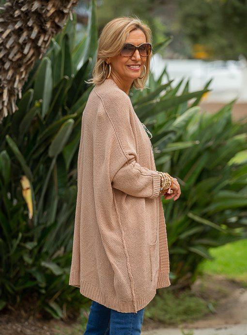 Latte Knit Cardigan With Pockets - Just Style LA