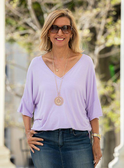 Lavender Jersey Knit Oversized V Neck top – Just Style LA