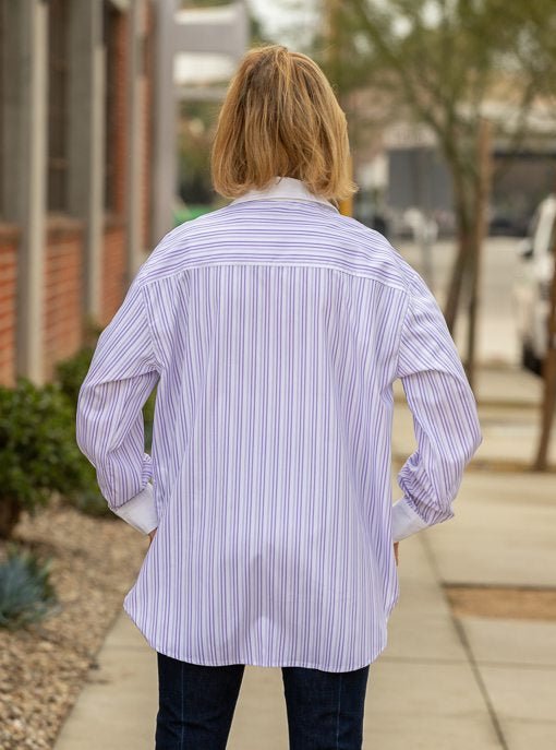 Lavender White Stripe Shirt With White Collar And Cuffs - Just Style LA