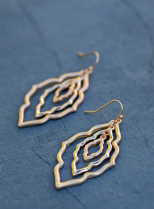 Matte And Shinny Gold Moroccan Flower Shape Earrings - Just Style LA