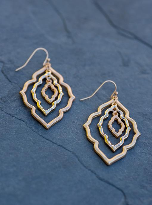 Matte And Shinny Gold Moroccan Flower Shape Earrings - Just Style LA