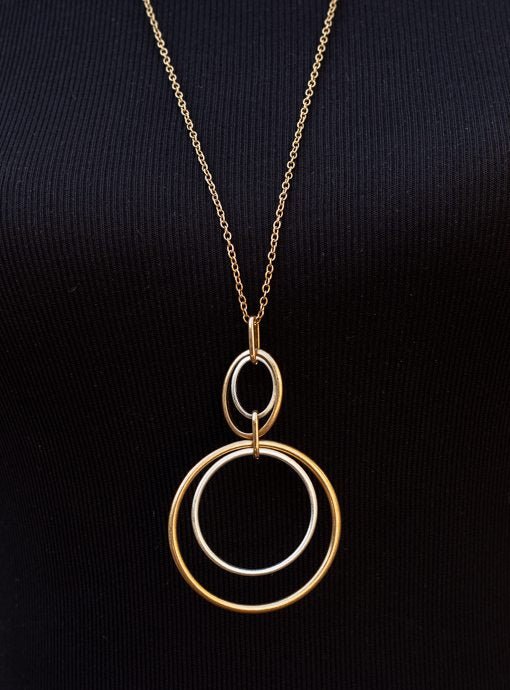Matte Gold And Silver Round Pendant Necklace - Just Style LA