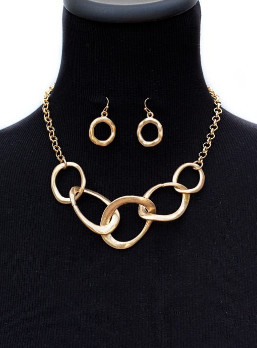 Matte Gold Chain Link Necklace And Earring Set - Just Style LA