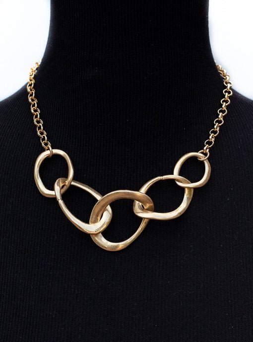 Matte Gold Chain Link Necklace And Earring Set - Just Style LA