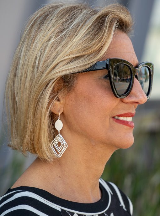 Matte Silver Diamond Shape Dangle Earrings - Just Style LA