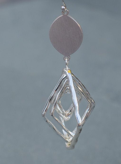 Matte Silver Diamond Shape Dangle Earrings - Just Style LA