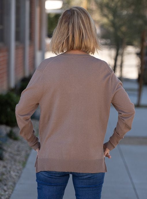 Mocha V Neck Sweater – Just Style LA