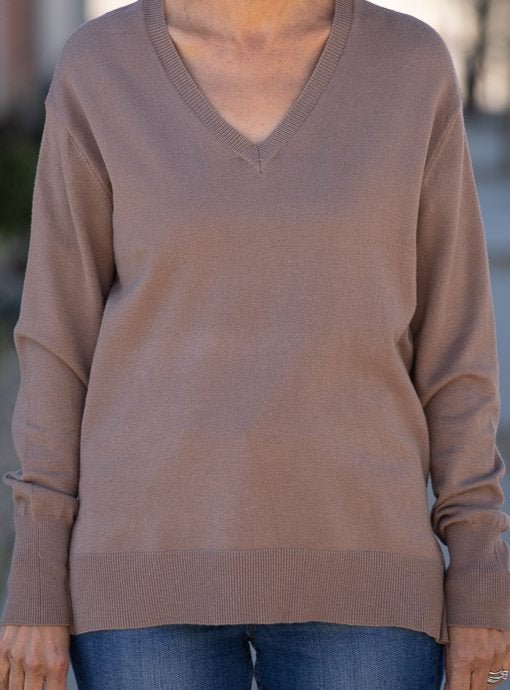 Mocha V Neck Sweater - Just Style LA