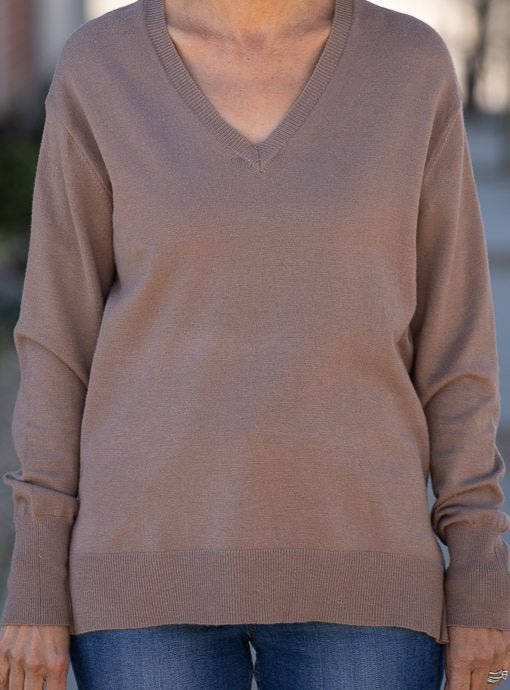 トップス W/Si/Ca 18G V Neck Knit HEATHER MOCHA W|Si|Ca 18G V Neck Knit HEATHER MOCHA 長袖 WWW_GLOBALGLAM_COM