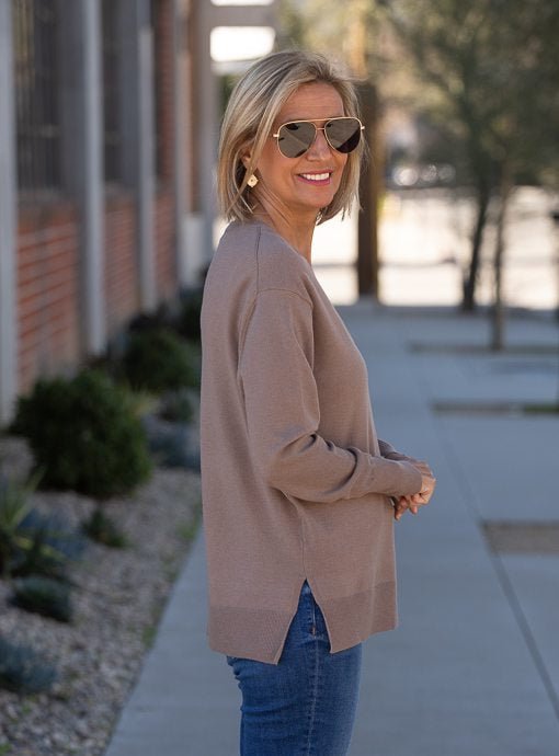 Mocha V Neck Sweater – Just Style LA