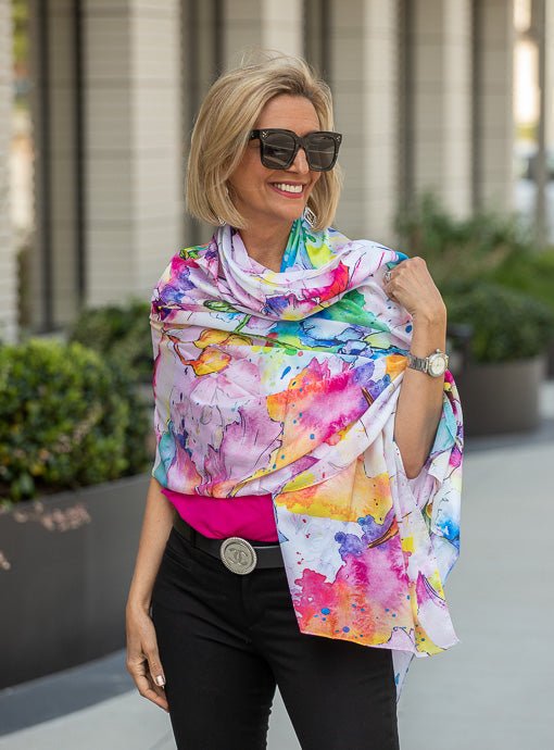 Multi Color Abstract Print Silky Scarf Shawl - Just Style LA