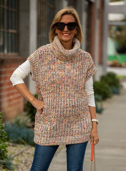 Multi Color Chunky Knit Sweater Vest - Just Style LA