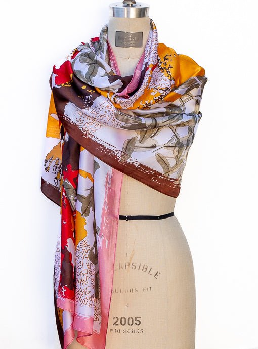 Multi Color Floral Print Silky Scarf Shawl - Just Style LA