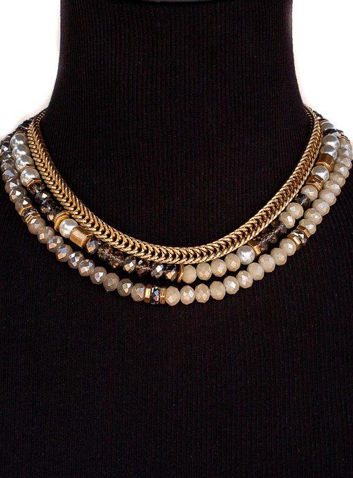 Multi Layer Pearl Gray Gold Bead Necklace - Just Style LA
