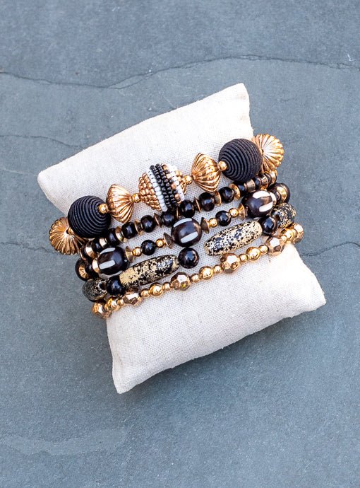 Multi Layered Black Gold Brown bracelet Set - Just Style LA