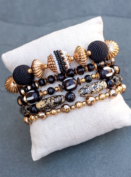 Multi Layered Black Gold Brown bracelet Set - Just Style LA