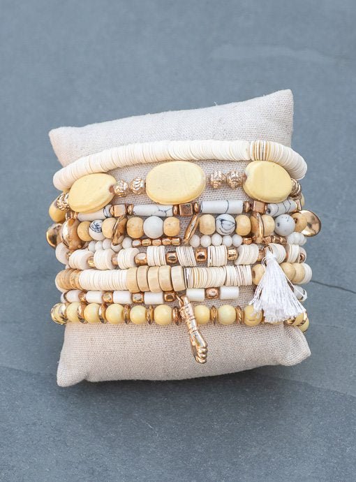 Multi Layered Cream Gold Bracelet Set - Just Style LA
