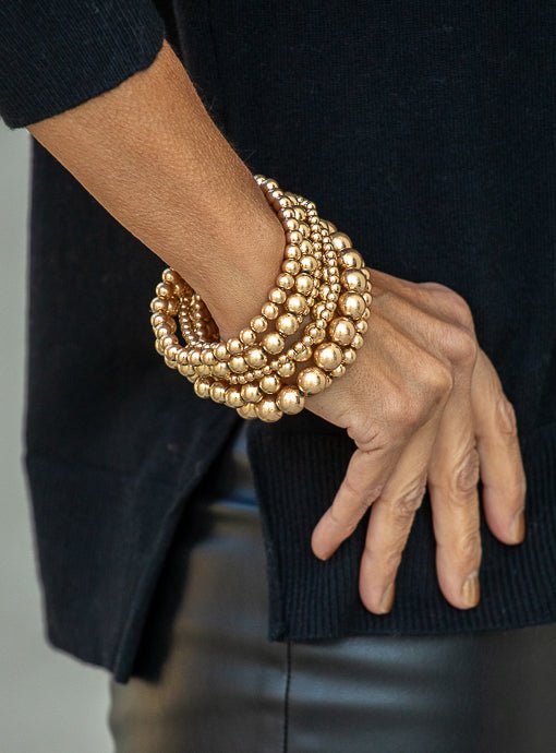 Multi Layered Matte Gold Bead Bracelet Set - Just Style LA