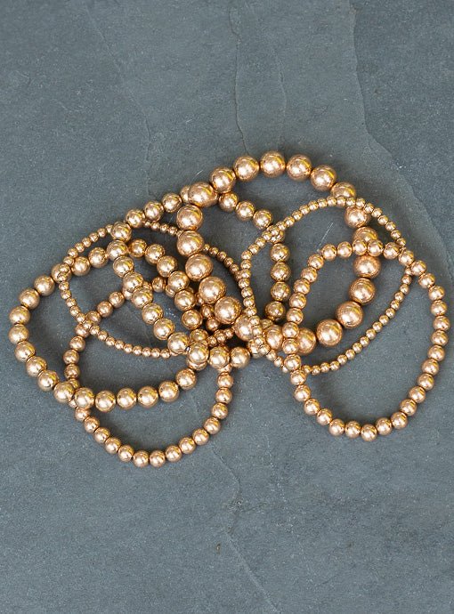 Multi Layered Matte Gold Bead Bracelet Set - Just Style LA